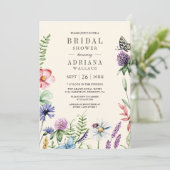 Boho Wildflower Foto QR Code Cream Vrijgezellenfee Kaart (Staand voorkant)