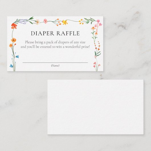 Boho Wildflower Garden Baby shower Luier Raffle Informatiekaartje (Voorkant / Achterkant)