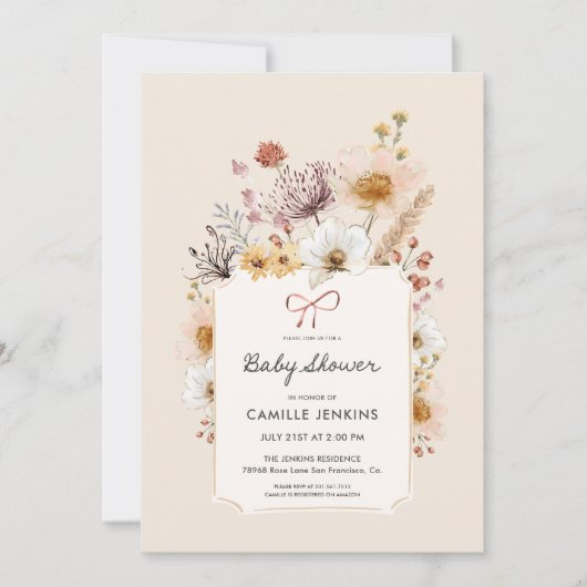 Boho Wildflower Garden Baby shower Uitnodiging (Voorkant)