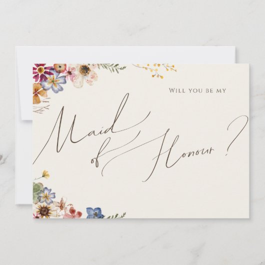Boho Wildflower Garden | Beige Maid of Honor Kaart (Voorkant)