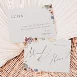 Boho Wildflower Garden | Beige Maid of Honor Kaart<br><div class="desc">Deze boho wildbloemtuin | De beige wiskundige van een eremkaart is perfect voor je eenvoudige, witte boho-regenboogbruiloft. De heldere, betoverde roze, gele, oranje en goudkleurige floralen geven dit product het gevoel van een minimalistische elegante hippietuin. Het moderne ontwerp is artsachtig en delicaat, en toont een klassiek, rijk weide in de...</div>