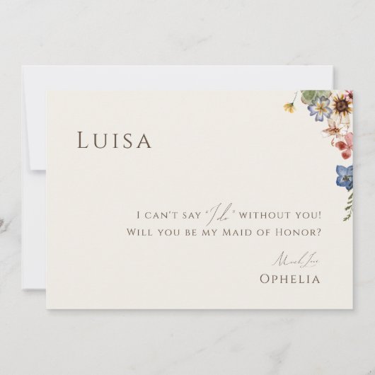 Boho Wildflower Garden | Beige Maid of Honor Kaart (Achterkant)