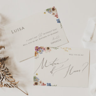 Boho Wildflower Garden Beige Matron of Honor Kaart