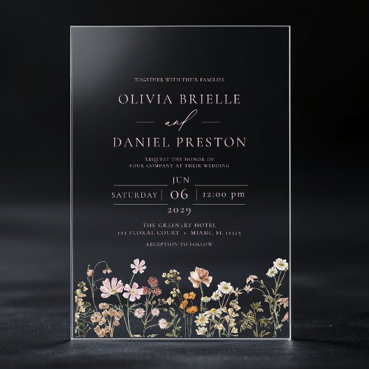 Boho Wildflower Garden Blush Pink Wedding Acryl Uitnodigingen