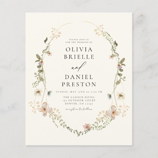 Boho Wildflower Garden bruiloft uitnodiging (Voorkant)