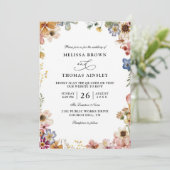 Boho Wildflower Garden Budget QR Code Wedding Kaart (Staand voorkant)