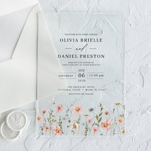 Boho Wildflower Garden Floral Wedding Acryl Uitnodigingen