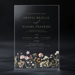 Boho Wildflower Garden Sage Green Wedding Acryl Uitnodigingen
