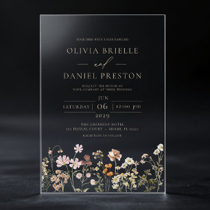 Boho Wildflower Garden Taupe Wedding Acryl Uitnodigingen