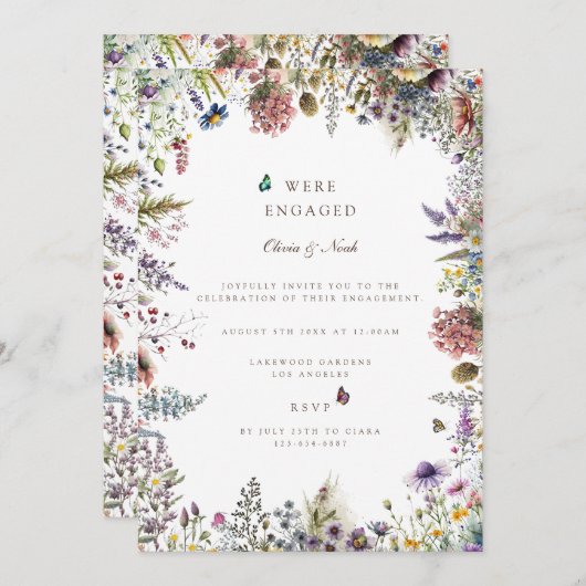 Boho Wildflower Garden Verlovingsfeest Uitnodiging (Voorkant / Achterkant)