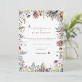 Boho Wildflower Garden White bruiloft uitnodiging (Staand voorkant)