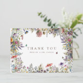 Boho Wildflower Garden White Dank u kaart (Staand voorkant)