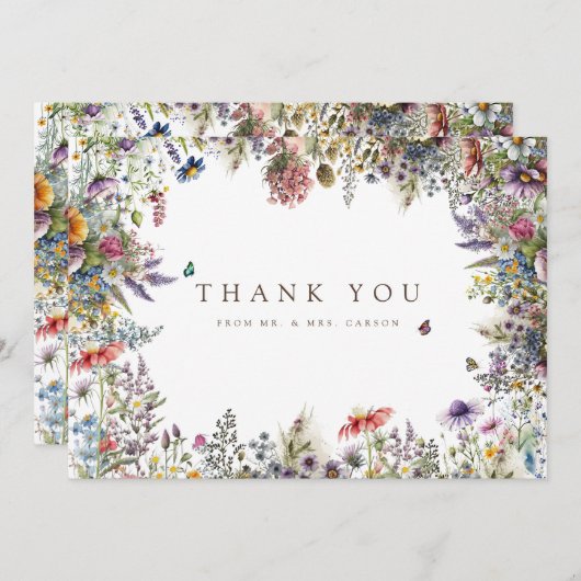 Boho Wildflower Garden White Dank u kaart (Voorkant / Achterkant)