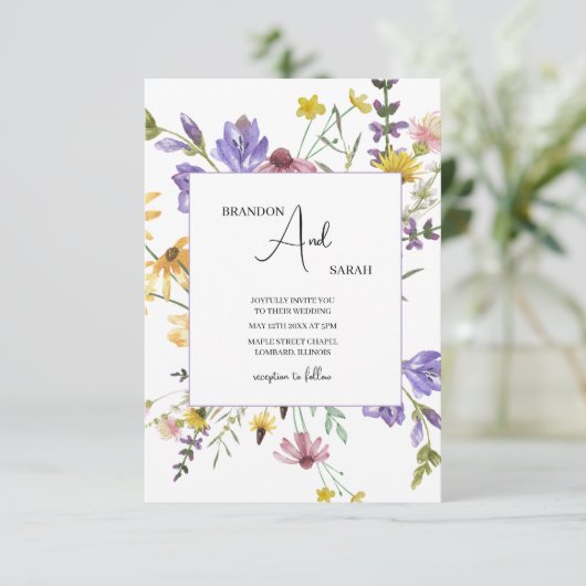 Boho Wildflower Garden White Wedding Kaart (Staand voorkant)