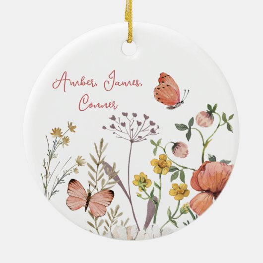 Boho Wildflower gepersonaliseerde namen Keramisch Ornament (Achterkant)