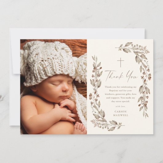 Boho Wildflower Geslacht Neutraal Foto Doop Bedankkaart (Voorkant)