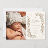 Boho Wildflower Geslacht Neutraal Foto Doop Kaart (Voorkant)