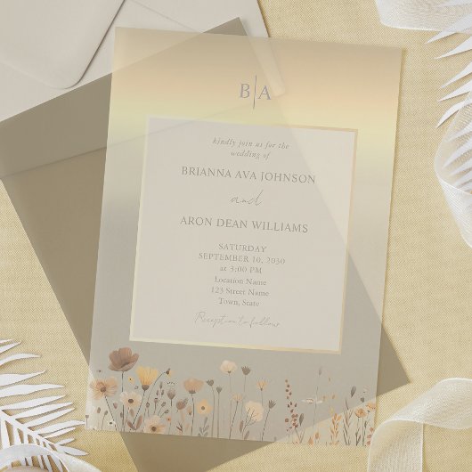 Boho Wildflower Gold Wedding Acryl Uitnodigingen