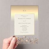 Boho Wildflower Gold Wedding Acryl Uitnodigingen (Insitu (Draagbaar))