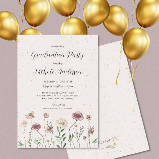 Boho Wildflower Graduation Party Invitation Kaart