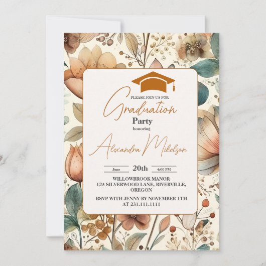 Boho Wildflower Graduation Party Kaart (Voorkant)