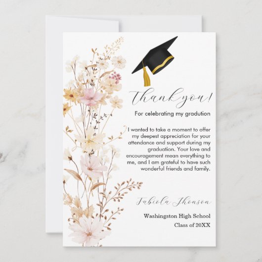 Boho Wildflower Grass Afstuderen bedankje Kaart (Voorkant)