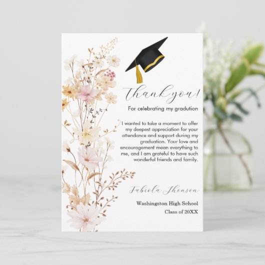 Boho Wildflower Grass Afstuderen bedankje Kaart (Staand voorkant)