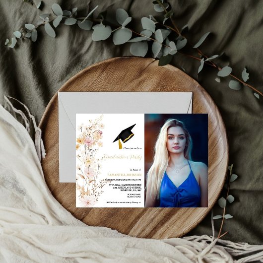Boho Wildflower Grass Meisje Afstudeerfeest Kaart