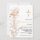 Boho Wildflower Grass Meisje Eerste Heilige Commun Kaart (Voorkant)