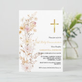 Boho Wildflower Grass Meisje Eerste Heilige Commun Kaart (Staand voorkant)