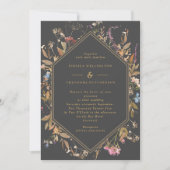 Boho Wildflower Gray & Gold Geo Lijst Wedding Kaart (Voorkant)