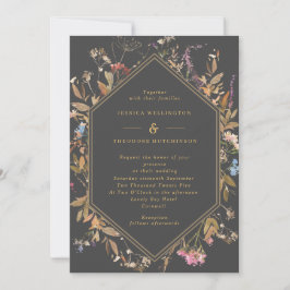 Boho Wildflower Gray & Gold Geo Lijst Wedding Kaart