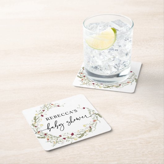 Boho Wildflower Greenery Baby shower Kartonnen Onderzetters (Insitu)