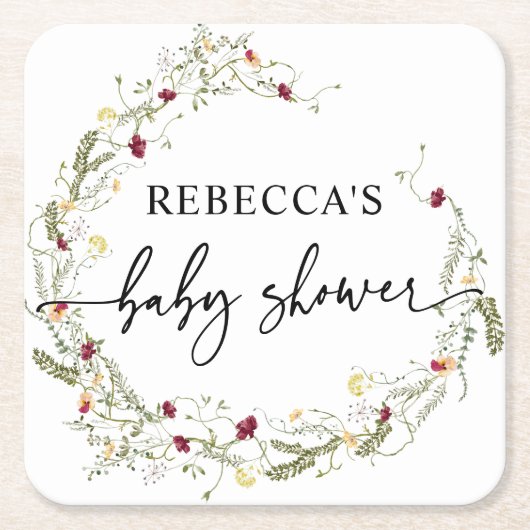 Boho Wildflower Greenery Baby shower Kartonnen Onderzetters (Voorkant)