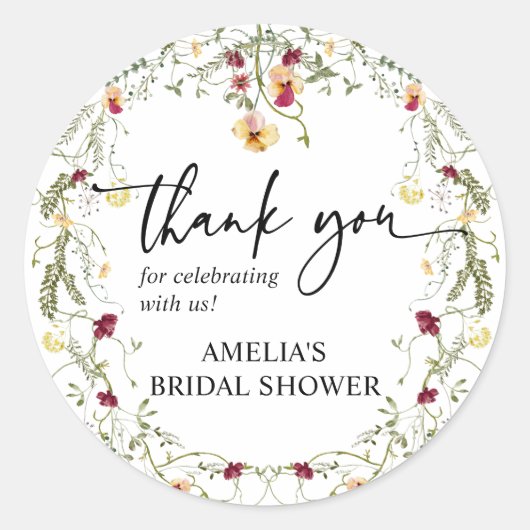 Boho Wildflower Hartelijk dank voor Vrijgezellenfe Ronde Sticker (Voorkant)