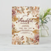 Boho Wildflower Harvest Thanksgiving Diner Kaart (Staand voorkant)