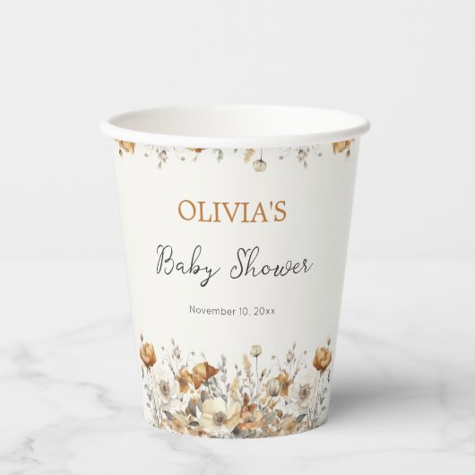 Boho Wildflower Herfst Baby shower Papieren bekers (Voorkant)