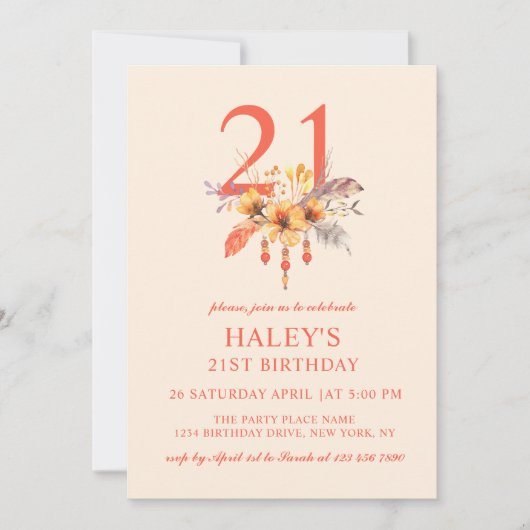 Boho Wildflower Herfst Bloemige 21e Verjaardag Kaart (Voorkant)