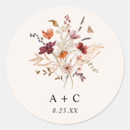 Boho Wildflower Herfst Bourgondië Rust bruiloft Ronde Sticker