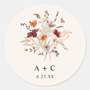Boho Wildflower Herfst Bourgondië Rust bruiloft Ronde Sticker
