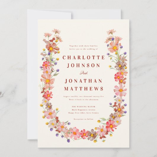 Boho Wildflower herfst bruiloft Kaart (Voorkant)