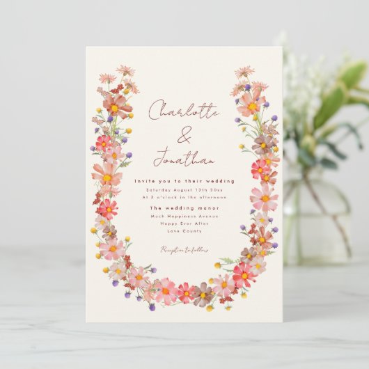 Boho Wildflower herfst bruiloft Kaart (Staand voorkant)