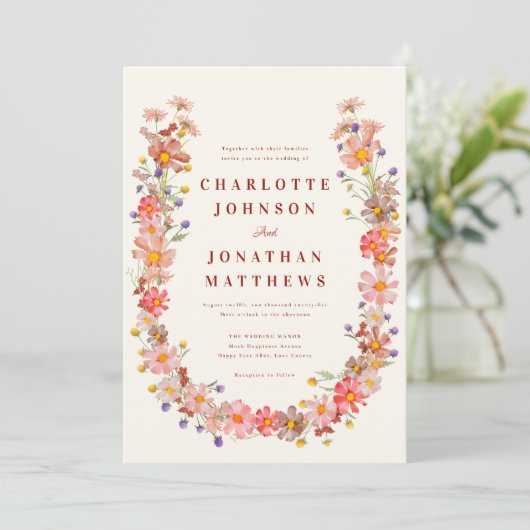Boho Wildflower herfst bruiloft Kaart (Staand voorkant)