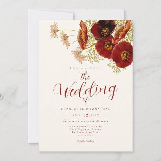 Boho Wildflower herfst bruiloft Kaart (Voorkant)