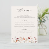 Boho Wildflower herfst bruiloft Menu (Staand voorkant)