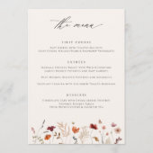 Boho Wildflower herfst bruiloft Menu (Voorkant)