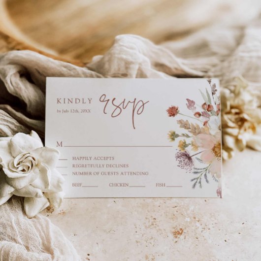 Boho Wildflower Herfst bruiloft RSVP-kaart RSVP Kaartje