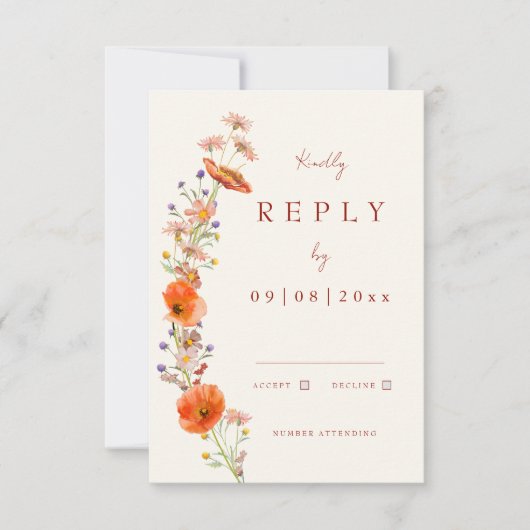 Boho Wildflower herfst bruiloft RSVP Kaartje (Voorkant)