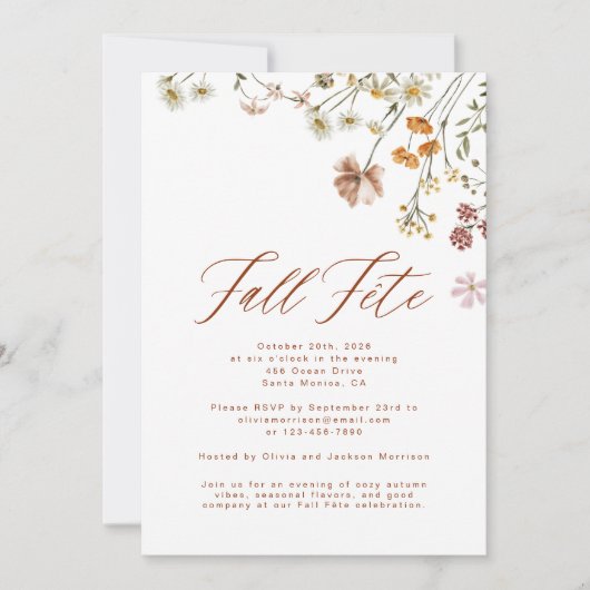 Boho Wildflower Herfst Fete Celebration Kaart (Voorkant)