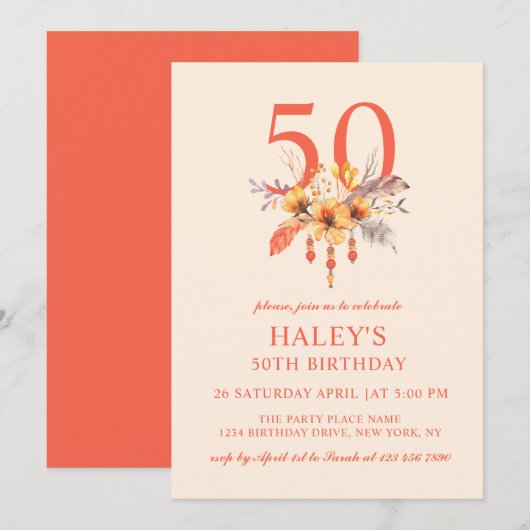 Boho Wildflower Herfst Herfst Bloemen 50e Verjaard Kaart (Voorkant / Achterkant)